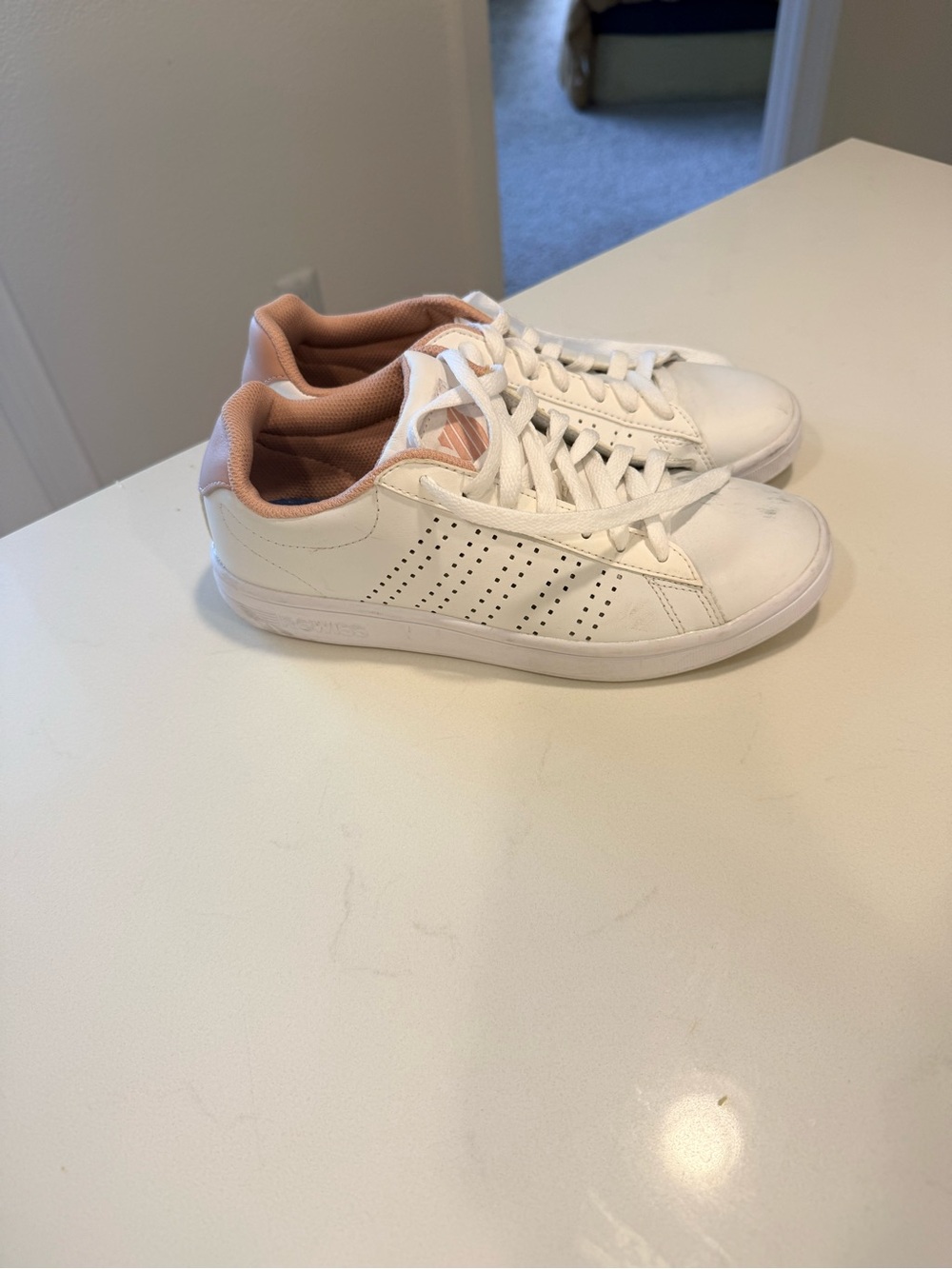 K-Swiss White Sneakers with Blush Pink Lining